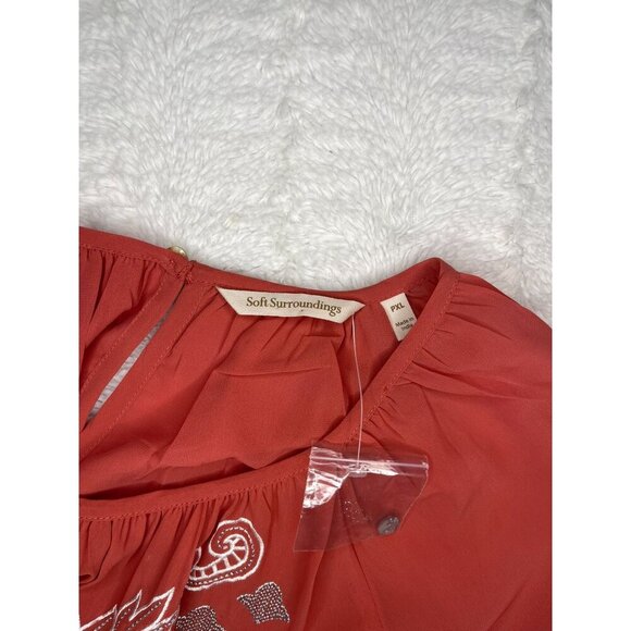 Soft Surroundings Sunrise Canyon Bella Top Petite XL PXL New Embroidered Orange - Picture 4 of 5